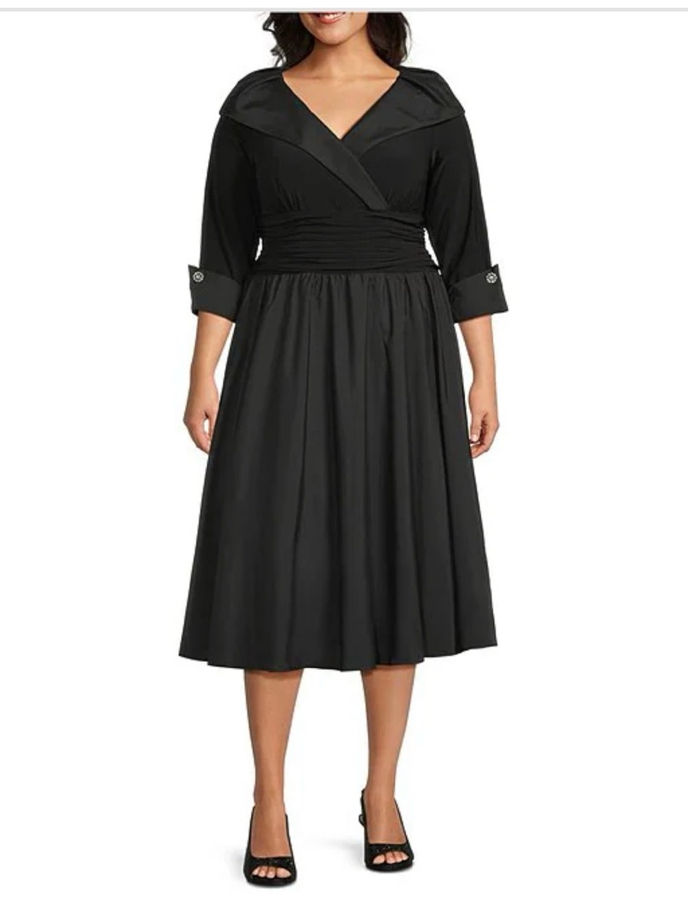 Jessica Howard Elegant Black Midi Dress with floral embellishment